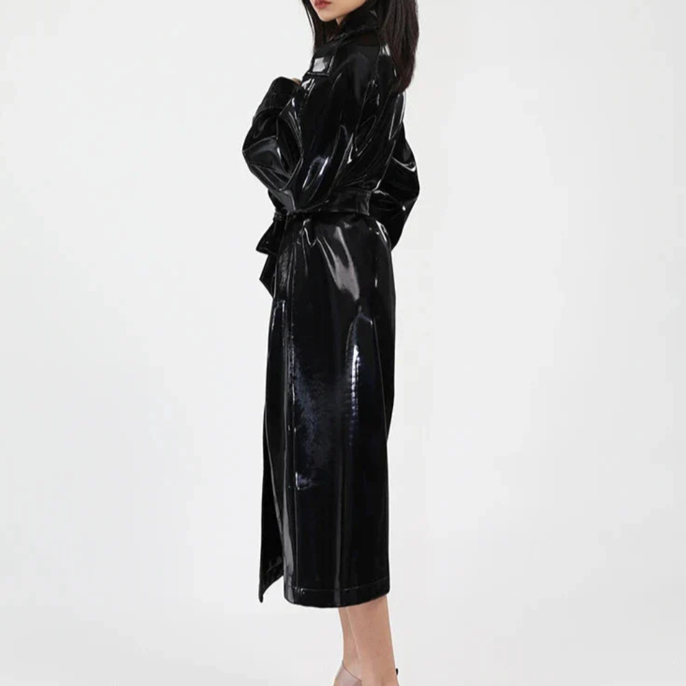 Bella Patent Black Trench Coat