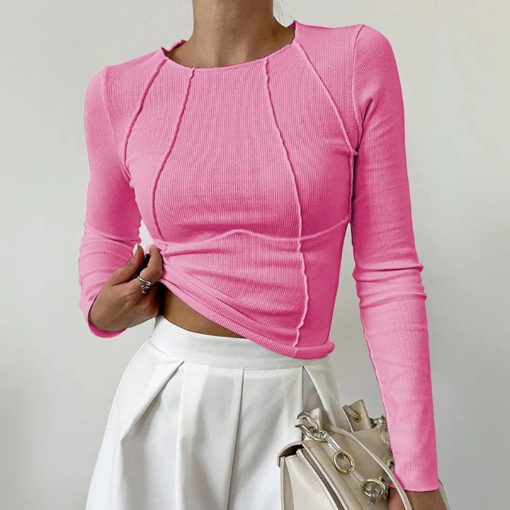 Serena Sculpted Panel Long Sleeve Ribbed Top Artisio