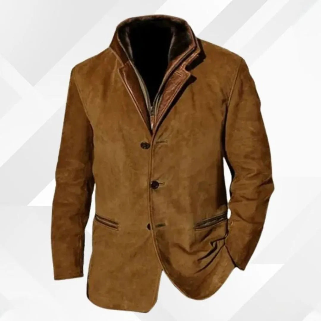 Oscar Leather-Trim Collar Suede Blazer Jacket Artisio