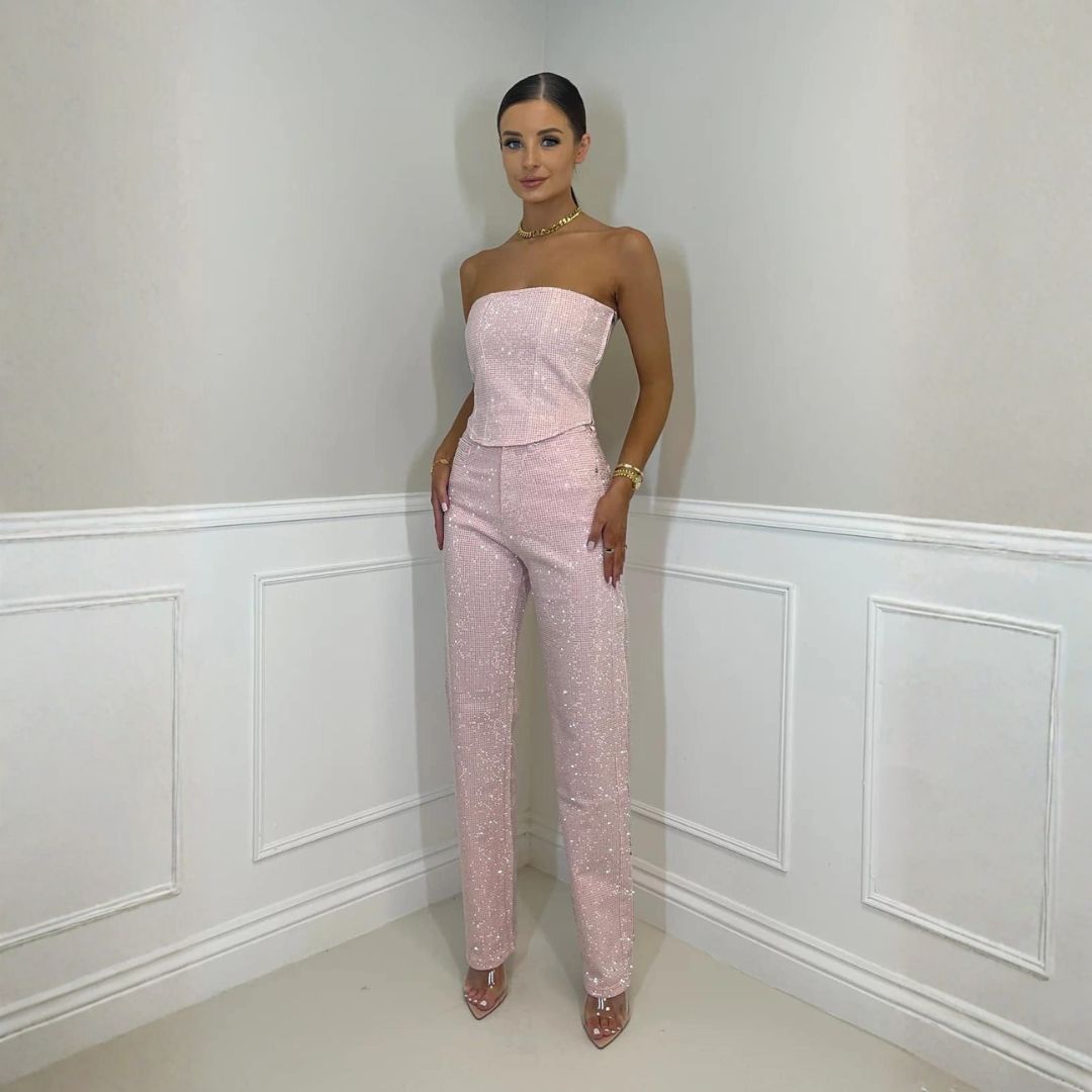 Glittering women's trouser set with high-waist jeans – Liora Artisio