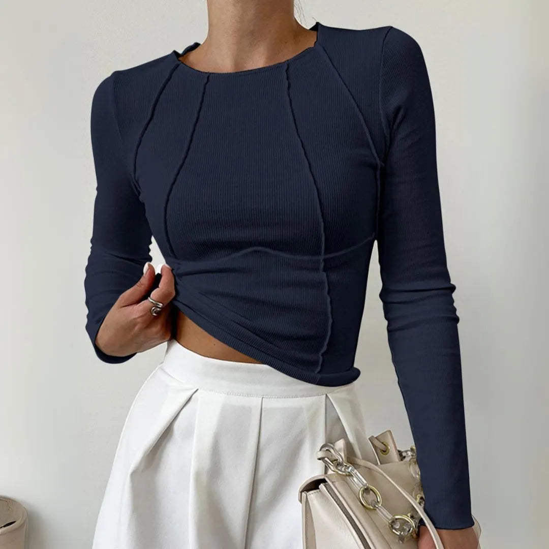 Serena Sculpted Panel Long Sleeve Ribbed Top Artisio