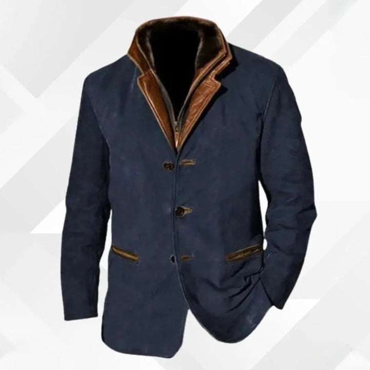 Oscar Leather-Trim Collar Suede Blazer Jacket Artisio