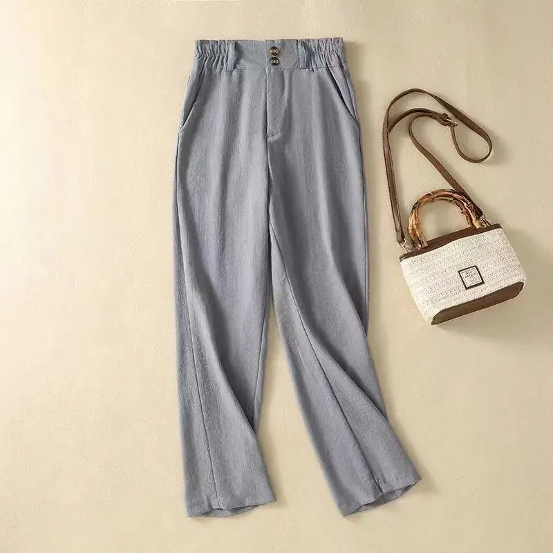 Anna Paperbag High-Waist Linen Trousers Artisio