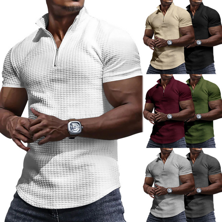 AT | Men’s Casual Rib Zip Polo Shirt