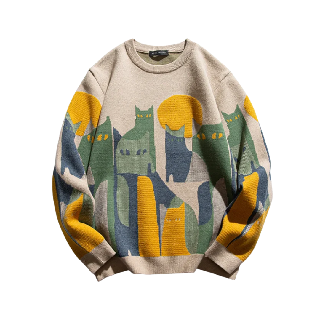 AT | Unisex Abstract Cat Graphic Sweater