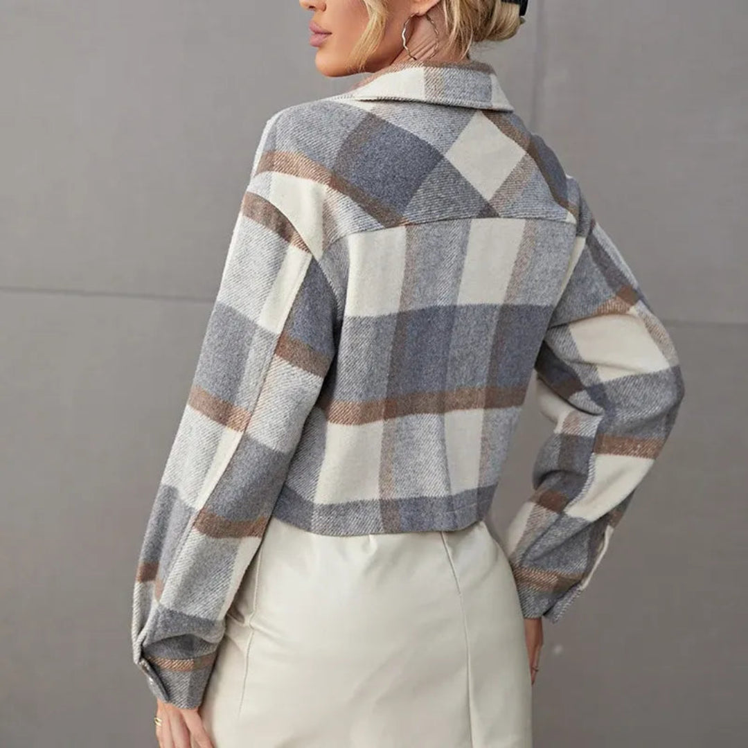 Addison Button-Up Cropped Plaid Jacket Artisio