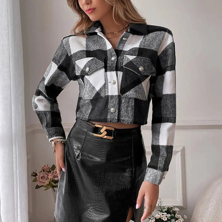 Addison Button-Up Cropped Plaid Jacket Artisio
