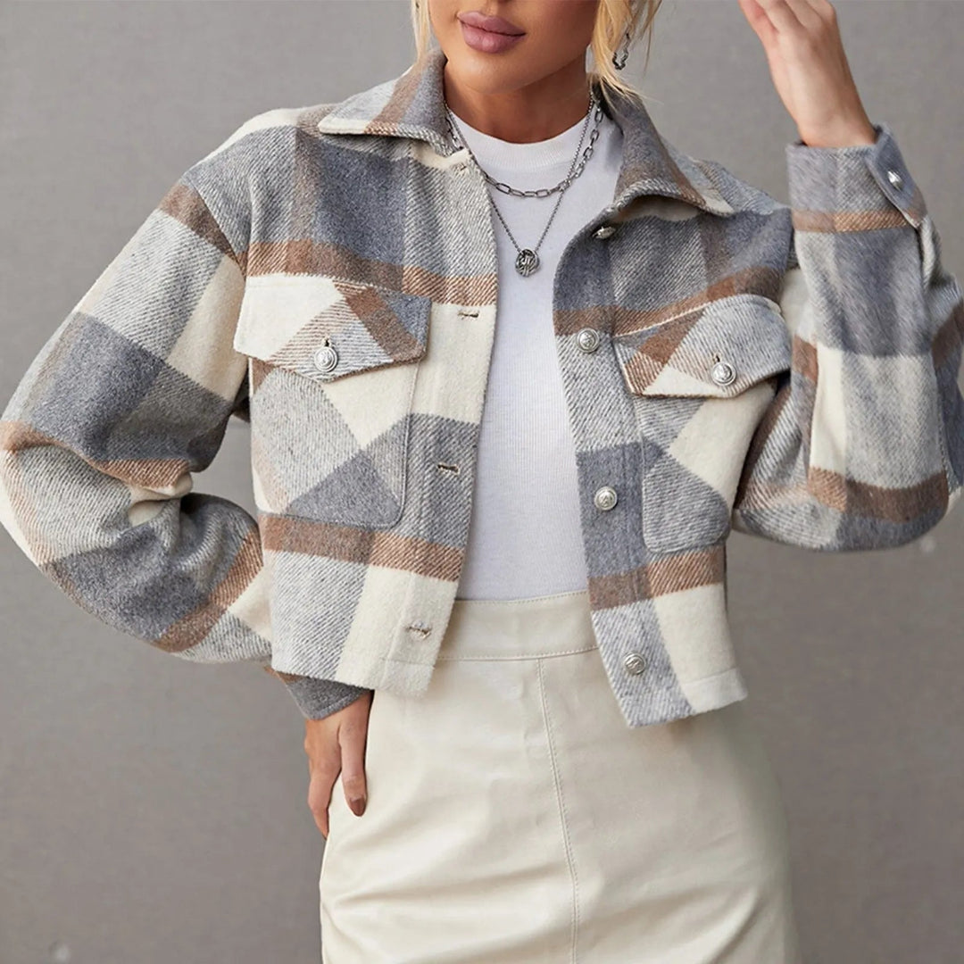 Addison Button-Up Cropped Plaid Jacket Artisio