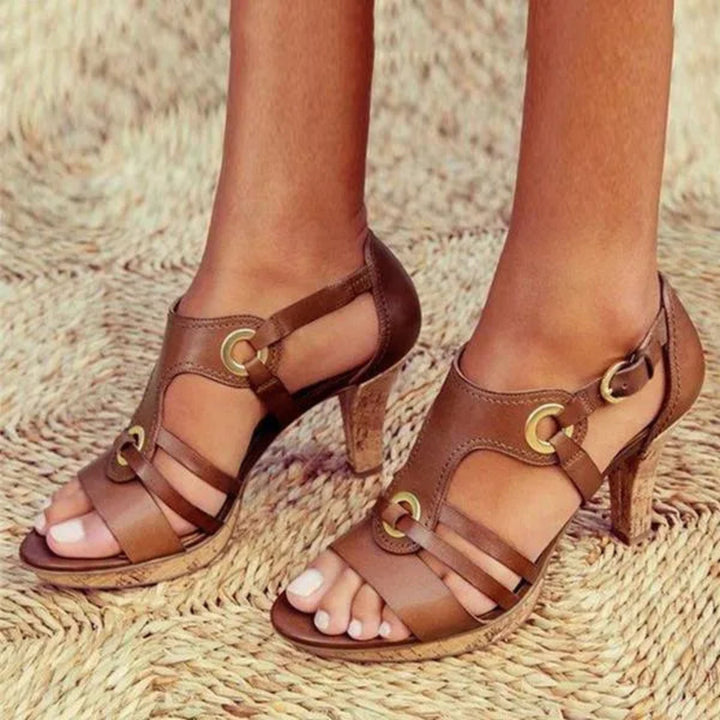 Amara Strappy Buckle Open-Toe Heels