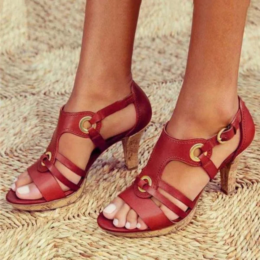 Amara Strappy Buckle Open-Toe Heels