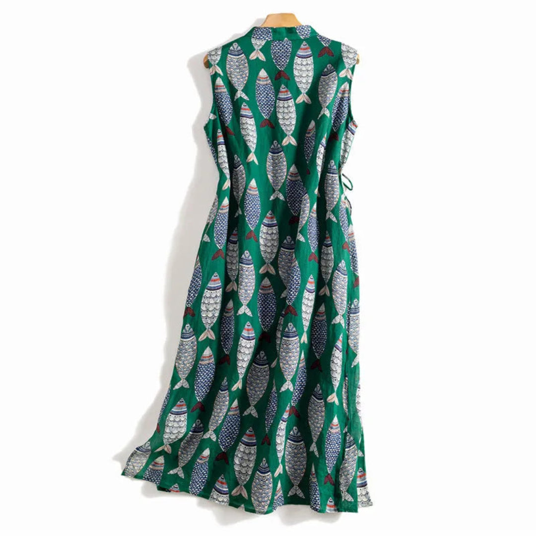 Anne Sleeveless Fish Print Maxi Dress