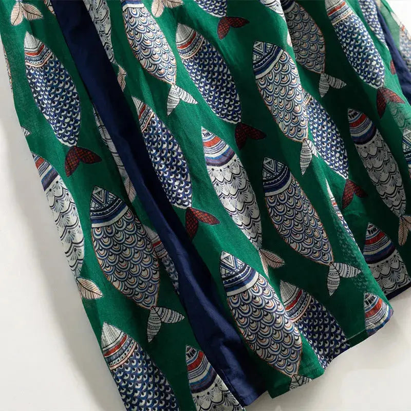 Anne Sleeveless Fish Print Maxi Dress Artisio