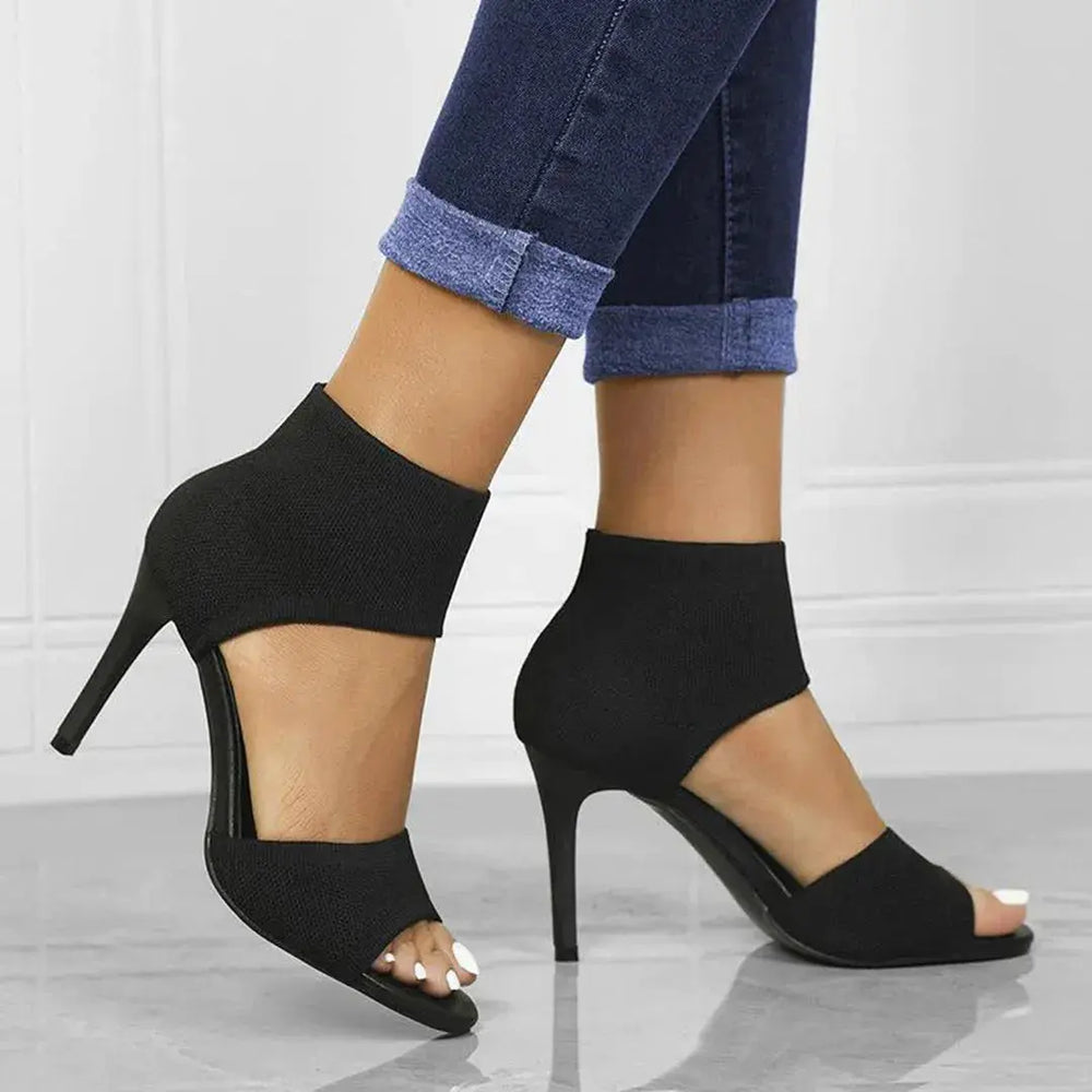 Ariana Stretch-Knit Open-Toe Stiletto Sandals Artisio