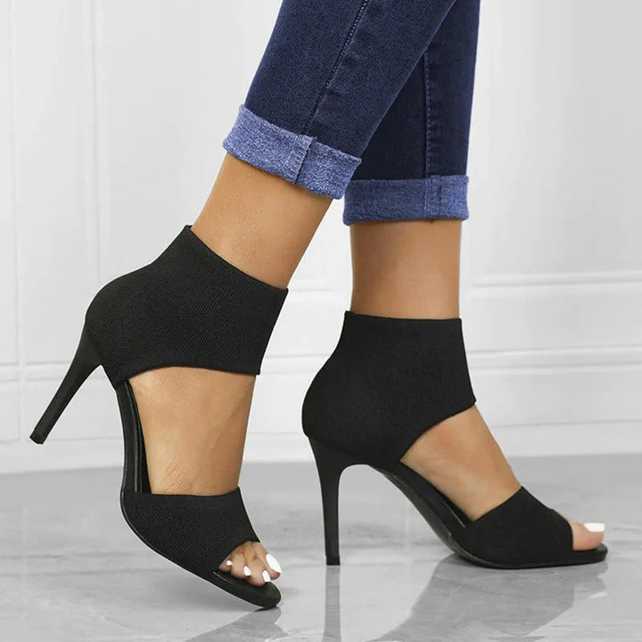 Ariana Stretch-Knit Open-Toe Stiletto Sandals