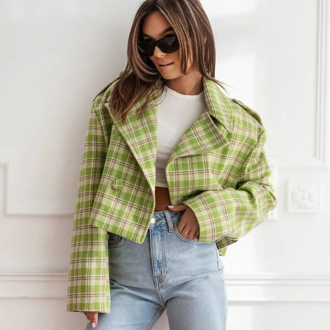 Ariana Wool Cropped Plaid Jacket Artisio