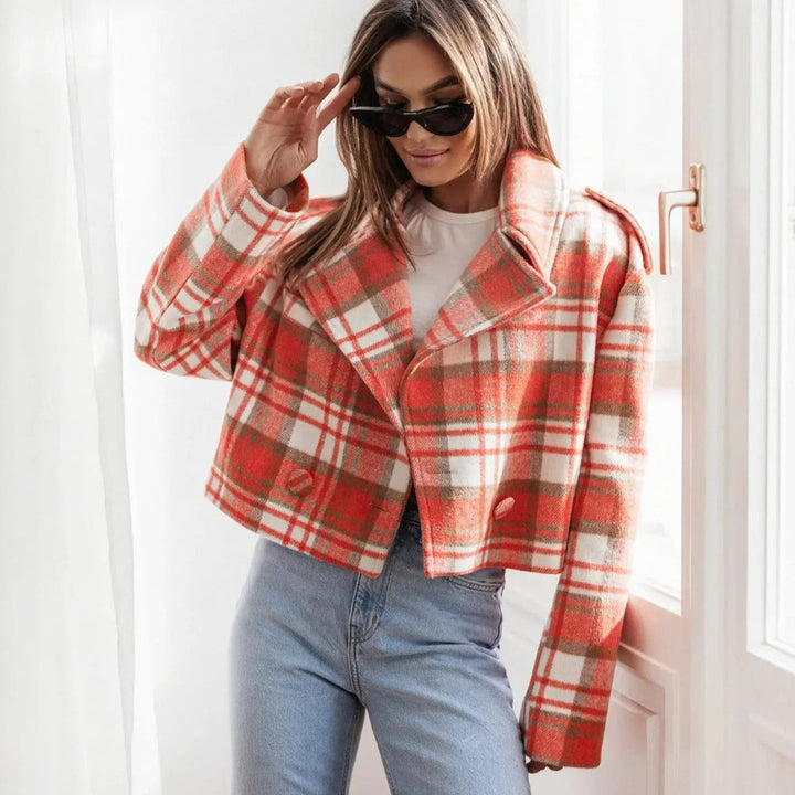 Ariana Wool Cropped Plaid Jacket Artisio