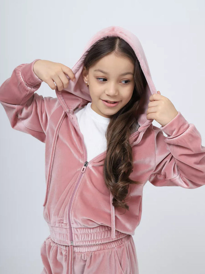 Artisio | Girls Velvet Zip Hoodie Set