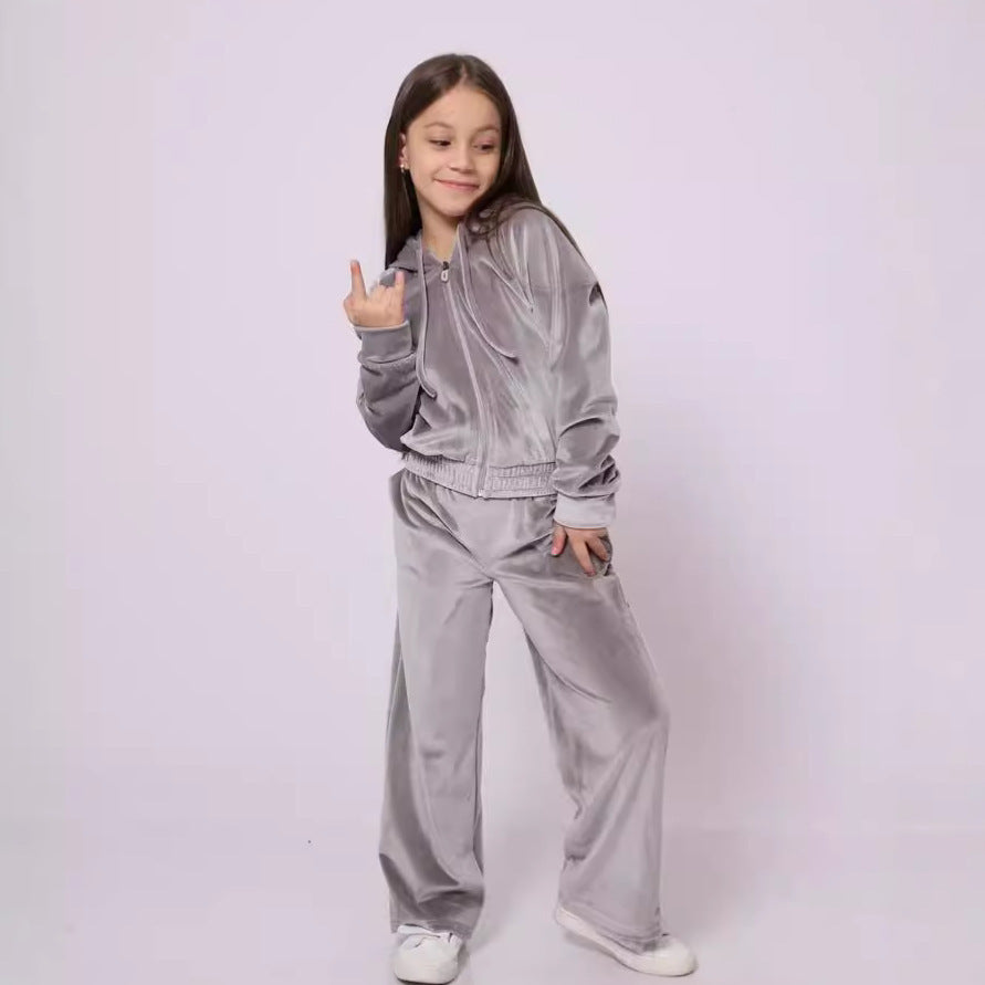 Artisio | Girls Velvet Zip Hoodie Set
