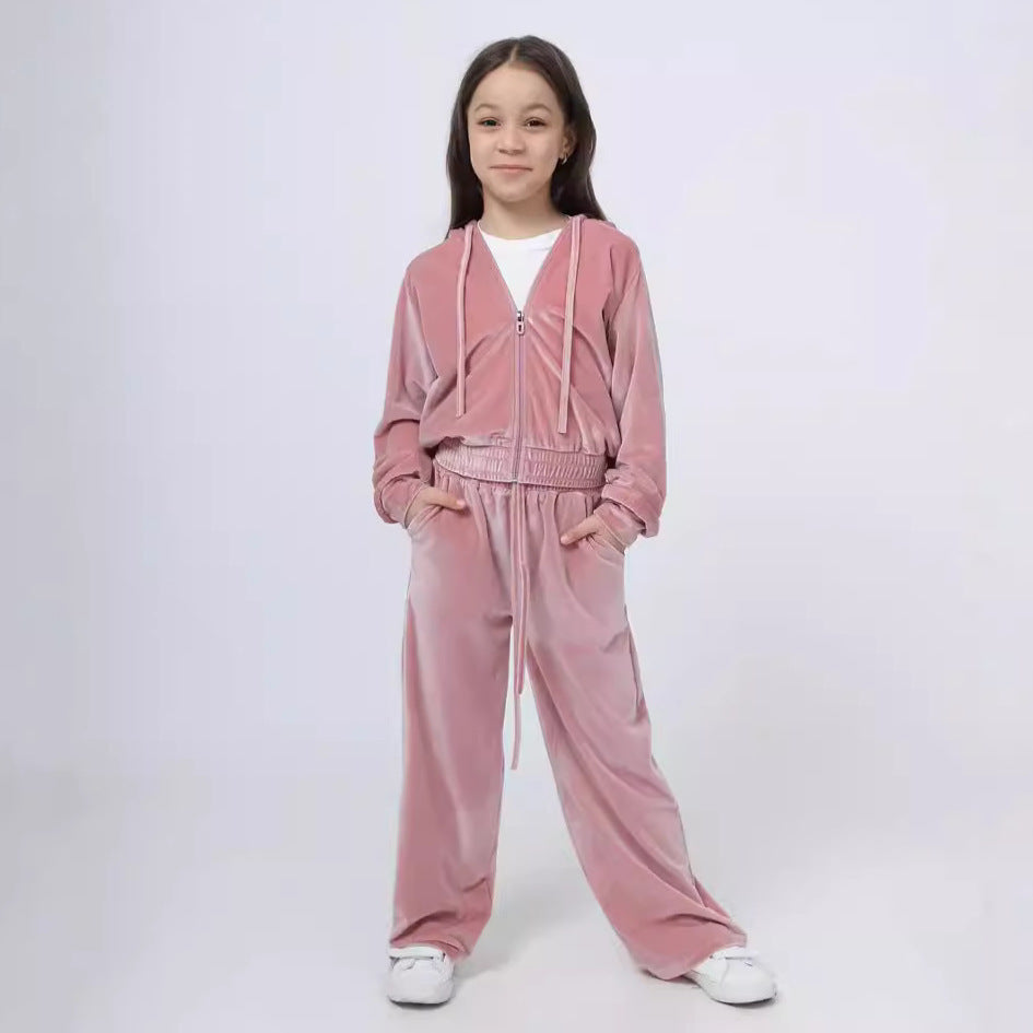 Artisio | Girls Velvet Zip Hoodie Set