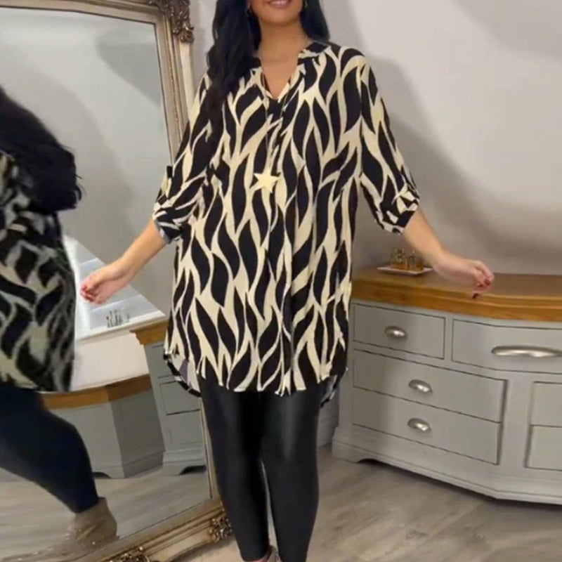 Artisio | Women Abstract Wave Longline Blouse