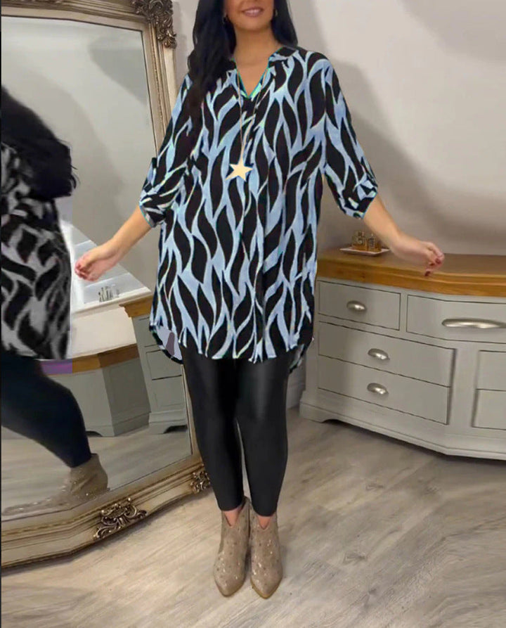 Artisio | Women Abstract Wave Longline Blouse