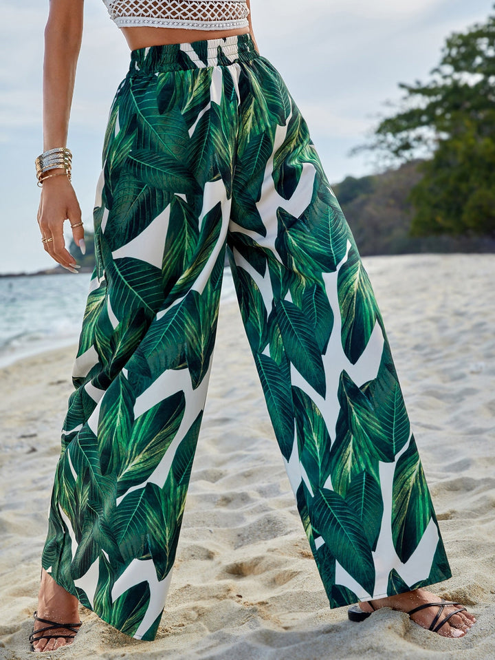 Artisio | Women Beach Leaf Wide Pants