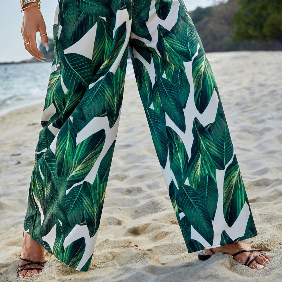 Artisio | Women Beach Leaf Wide Pants