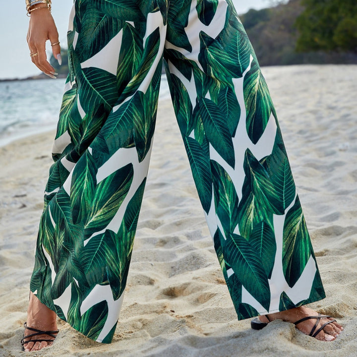 Artisio | Women Beach Leaf Wide Pants