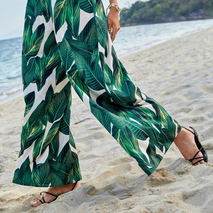 Artisio | Women Beach Leaf Wide Pants