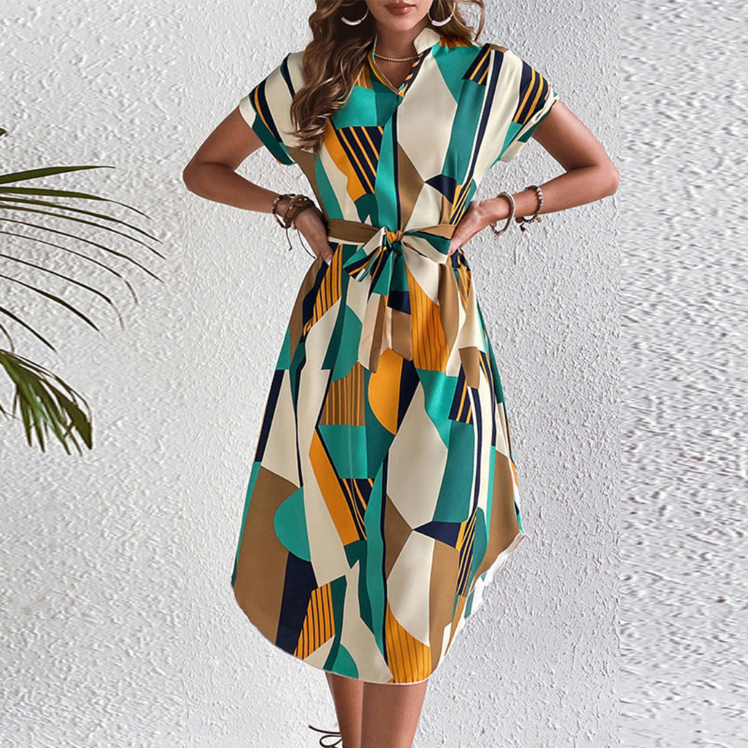 Artisio | Women Belted Geometric Dress