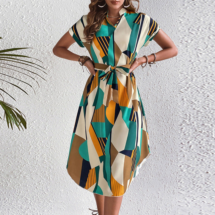 Artisio | Women Belted Geometric Dress