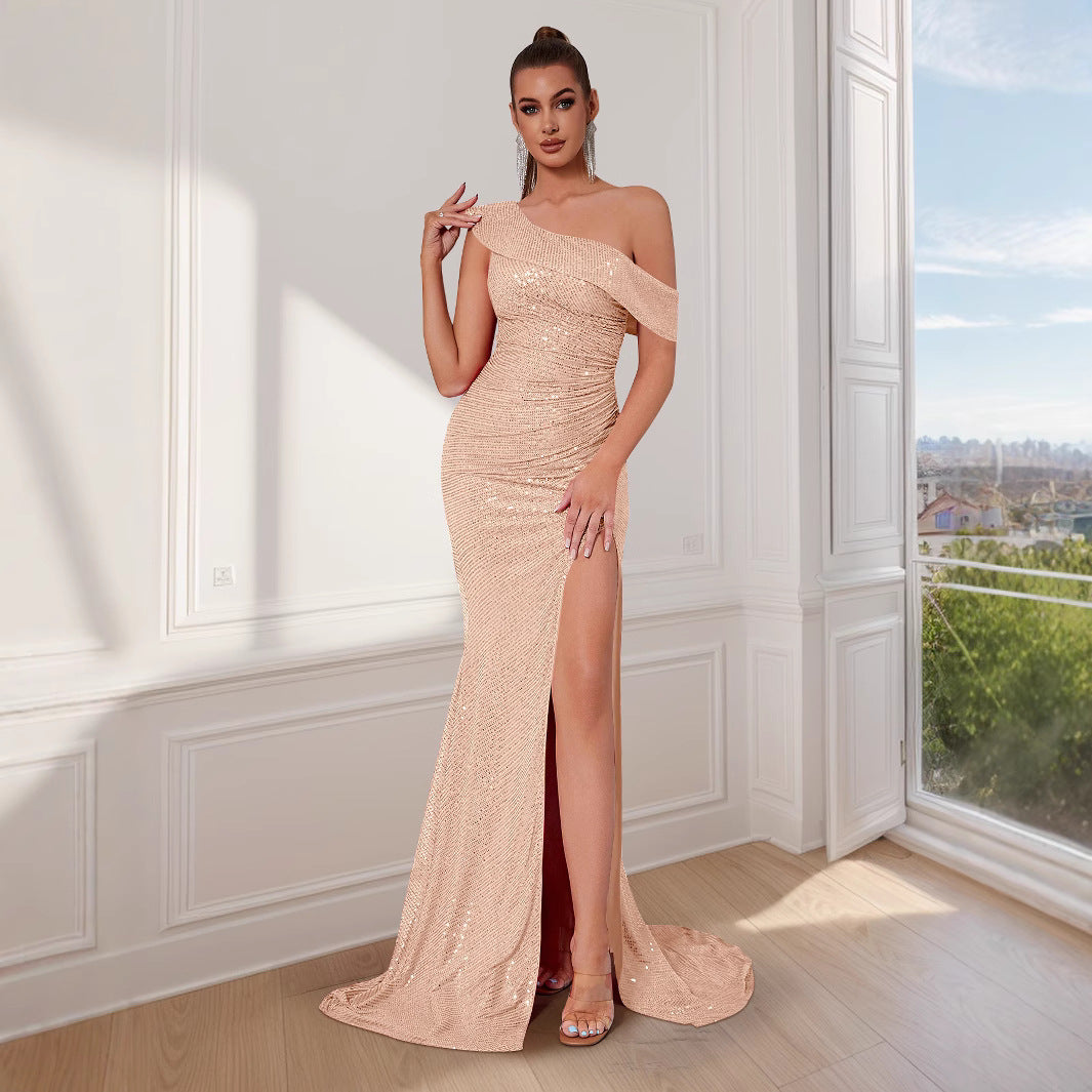 Artisio | Women Blush Sparkle One Shoulder Gown