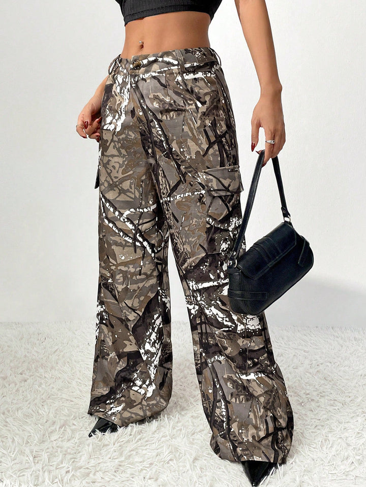 Artisio | Women Camo Cargo Wide Pants