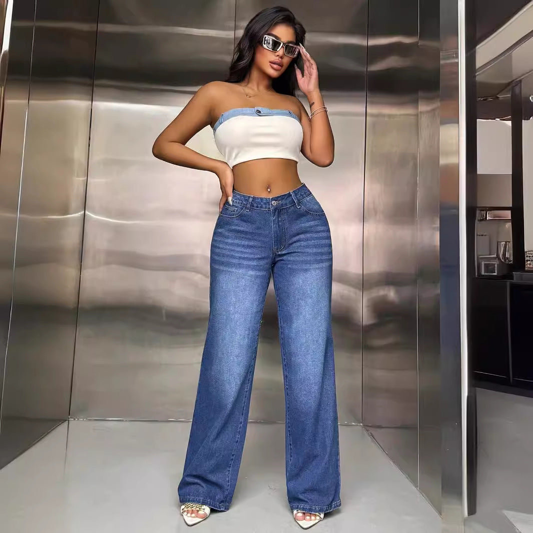 Artisio | Women Classic Wide Leg Denim Jeans