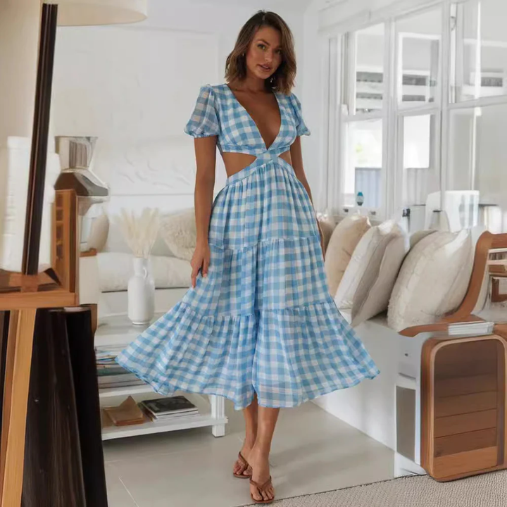 Artisio | Women Elegant Gingham Maxi Dress