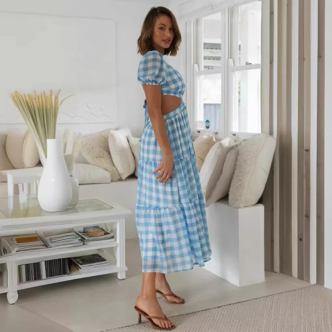 Artisio | Women Elegant Gingham Maxi Dress