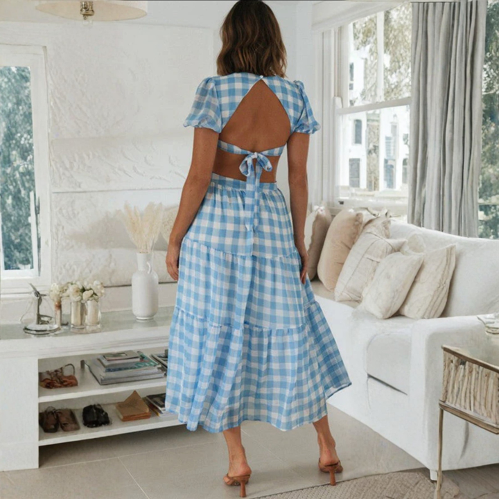 Artisio | Women Elegant Gingham Maxi Dress