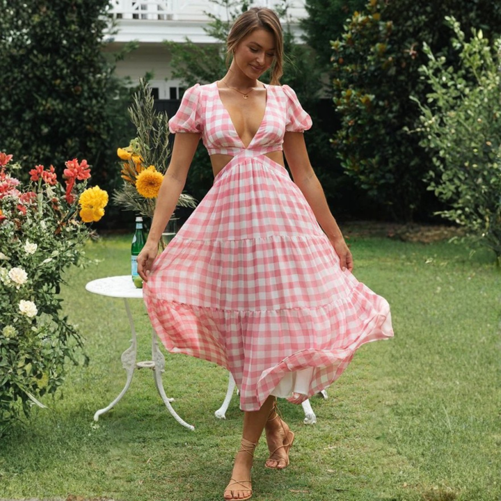 Artisio | Women Elegant Gingham Maxi Dress