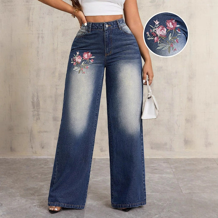Artisio | Women Floral Accent Wide Jeans