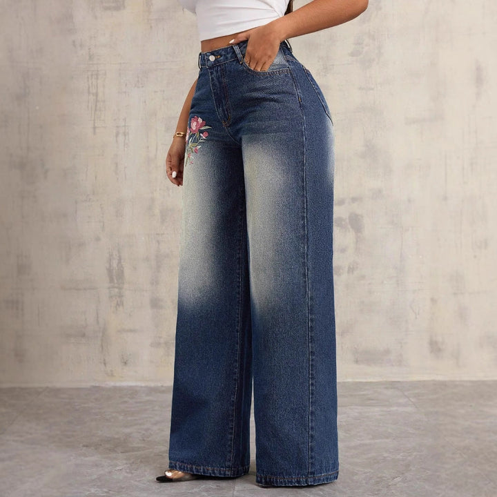 Artisio | Women Floral Accent Wide Jeans