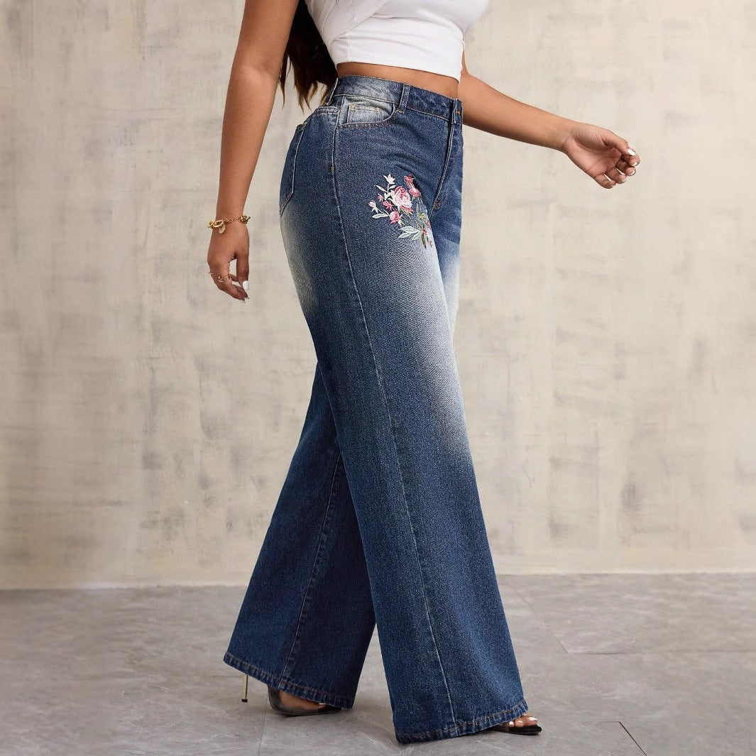 Artisio | Women Floral Accent Wide Jeans