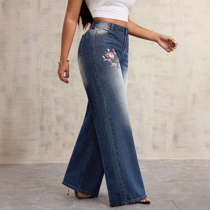 Artisio | Women Floral Accent Wide Jeans