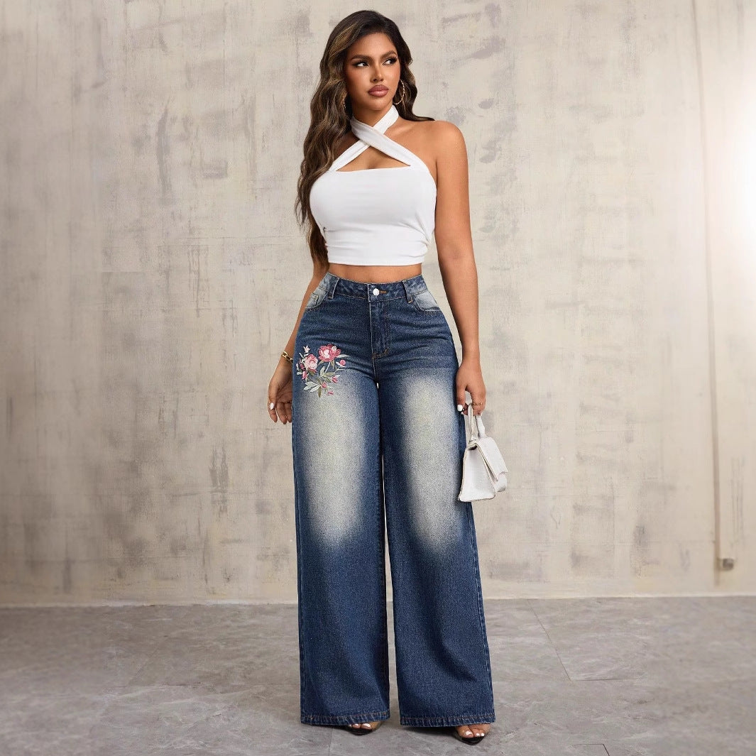 Artisio | Women Floral Accent Wide Jeans