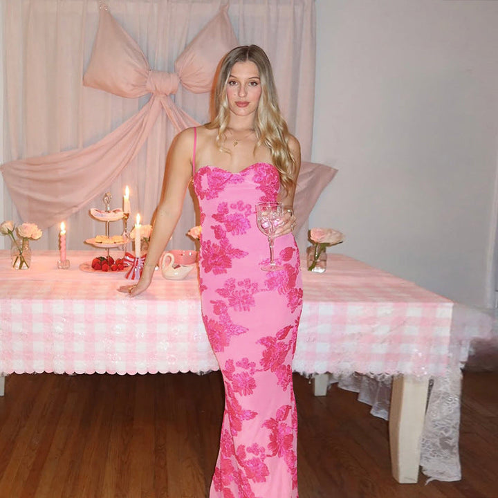 Artisio | Women Pink Floral Bodycon Maxi Dress