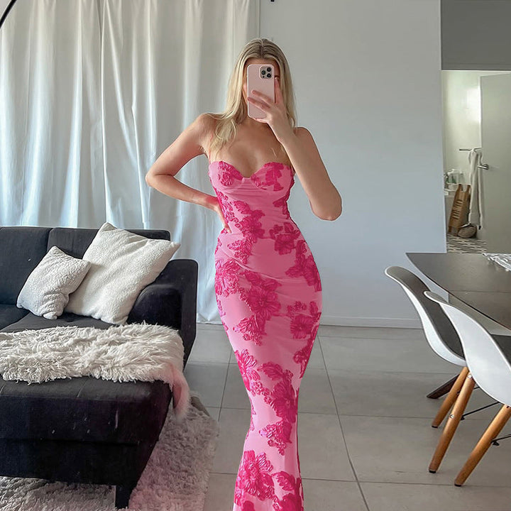 Artisio | Women Pink Floral Bodycon Maxi Dress