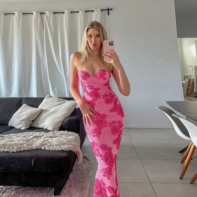Artisio | Women Pink Floral Bodycon Maxi Dress