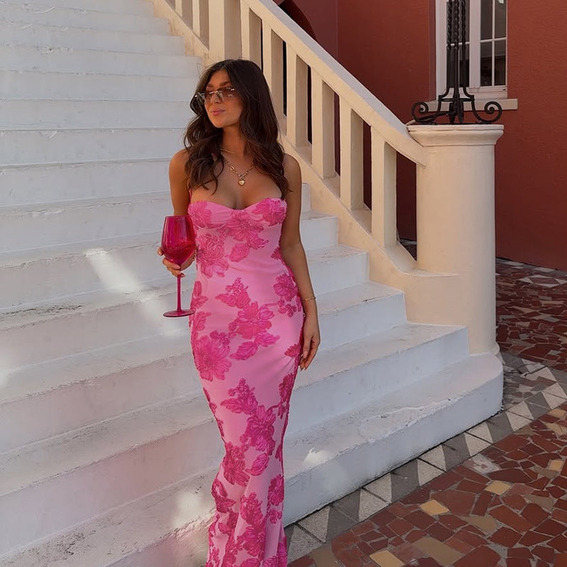 Artisio | Women Pink Floral Bodycon Maxi Dress