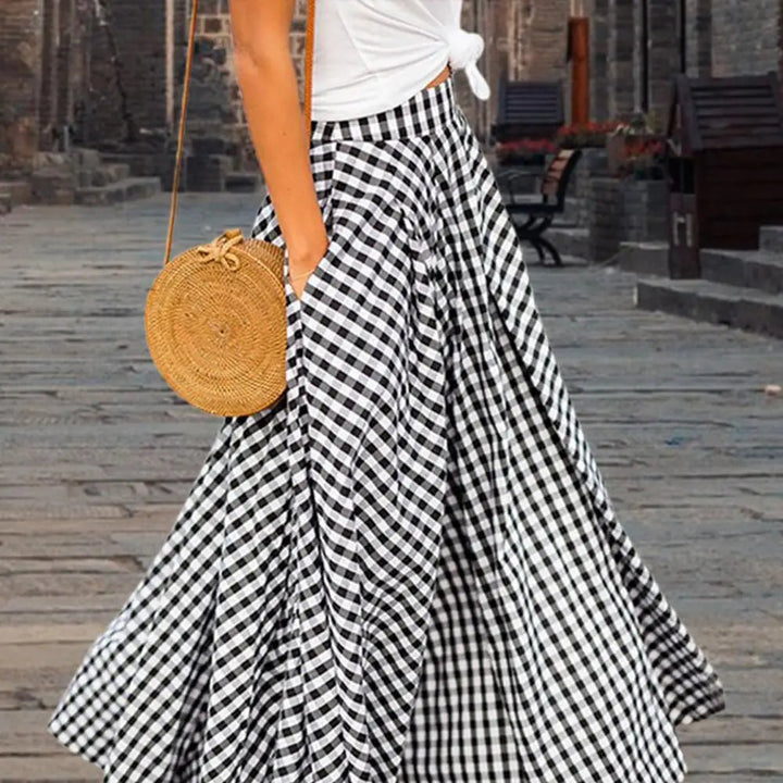 Artisio | Women Flowing Plaid Maxi Skirt
