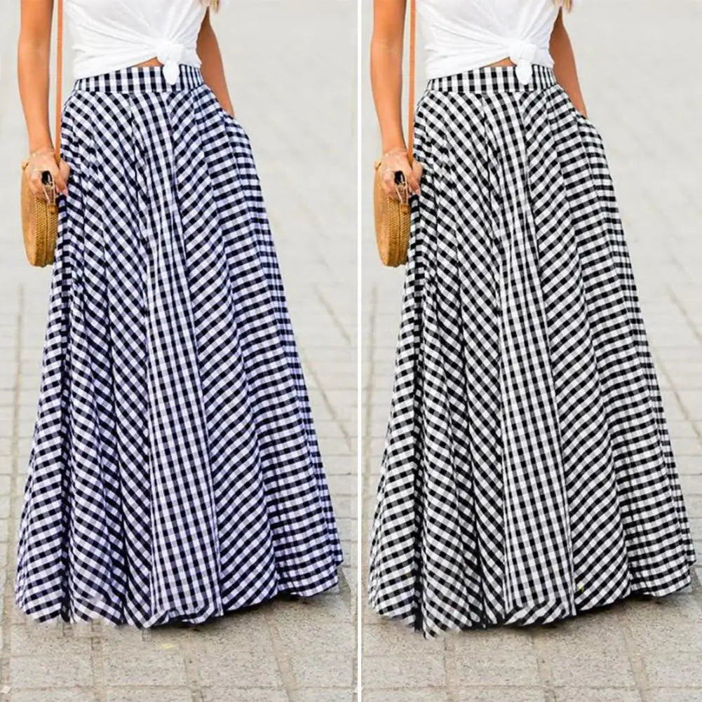 Artisio | Women Flowing Plaid Maxi Skirt