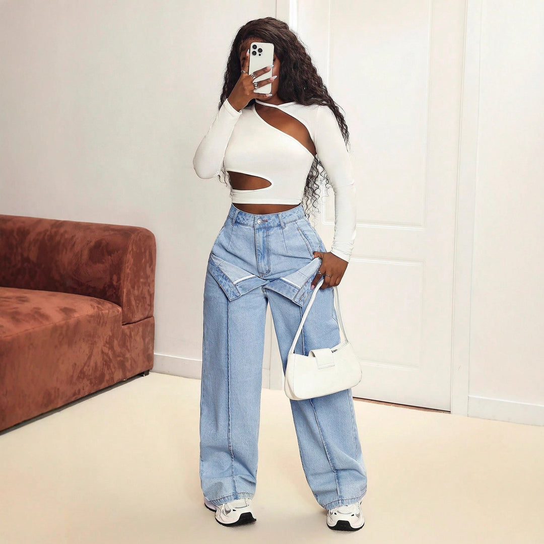 Artisio | Women Fold Over Waist Jeans